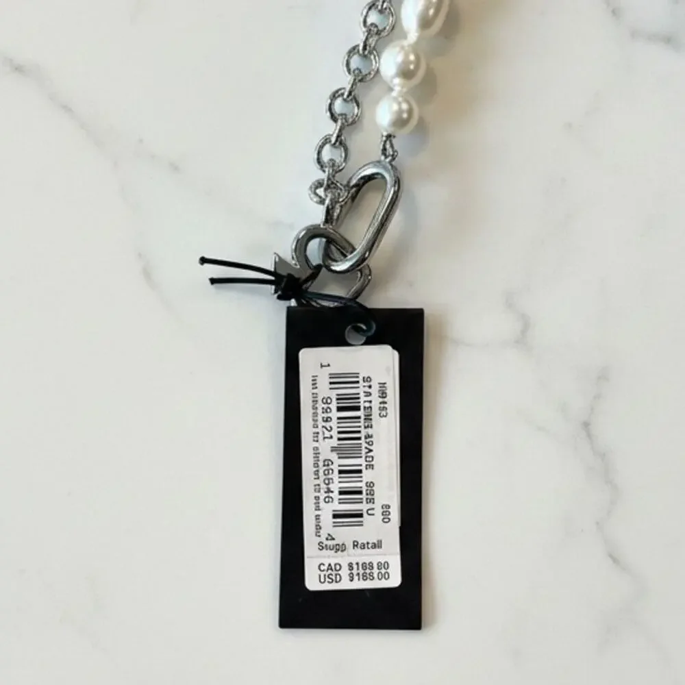 Kate Spade Statement Spade Pearl Wrap Necklace Cream Silver KM163 NWT